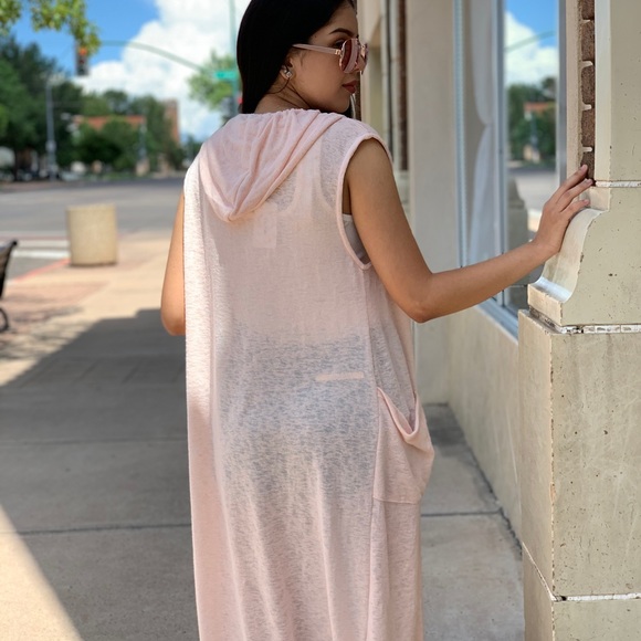 Pink Hooded Sleeveless Long Cardigan NWT - Picture 5 of 6